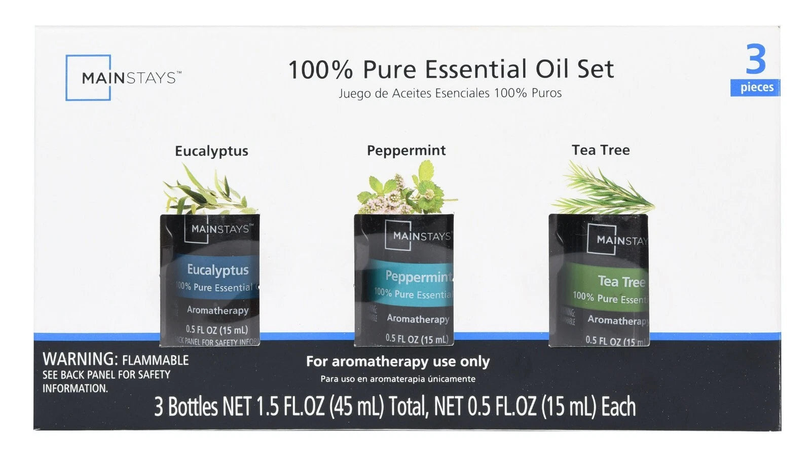 100% Pure Essential Oil Set – Aromatherapy Fragrance Oils for Diffusers (3 x 15ml)