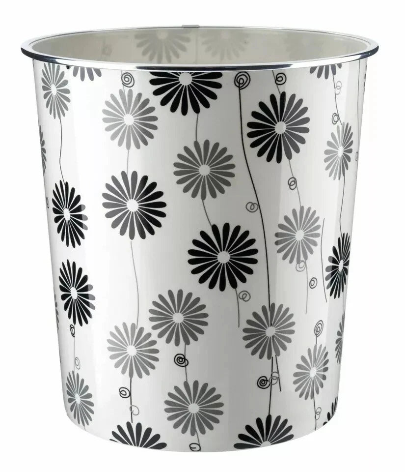7.7L Waste Paper Dust Bin Rubbish Round Plastic Floral Office Bathroom Kitchen