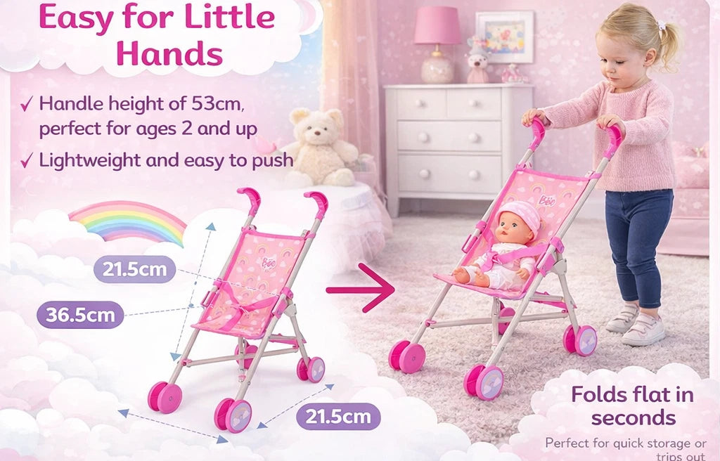Dolls Pram Girls Toy Doll Stroller Baby Doll Pram Dolls Single Pushchair Buggy
