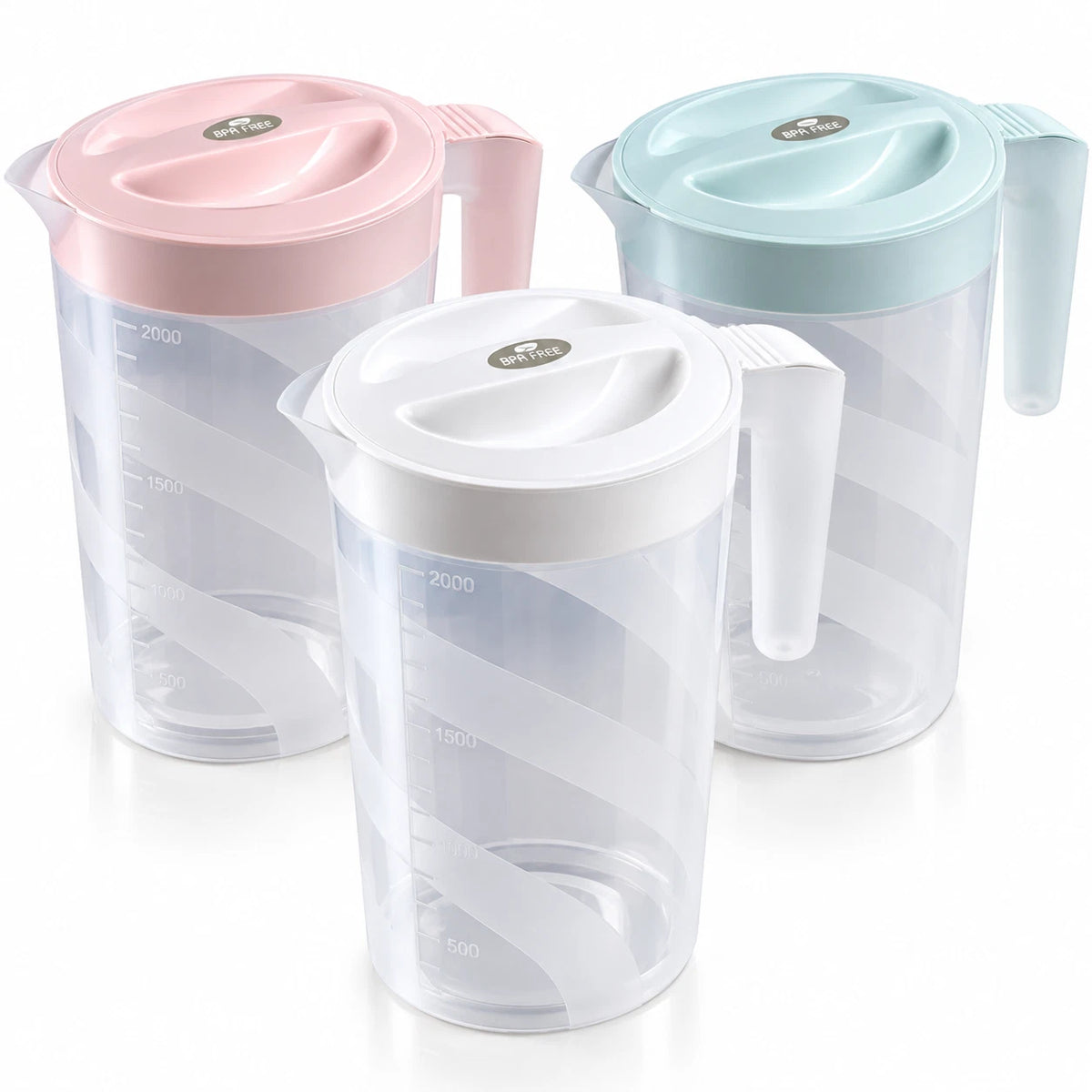 2 Litre Plastic Jug with Lid Pitcher Water Cocktail Juice Drinks Measuring Jugs