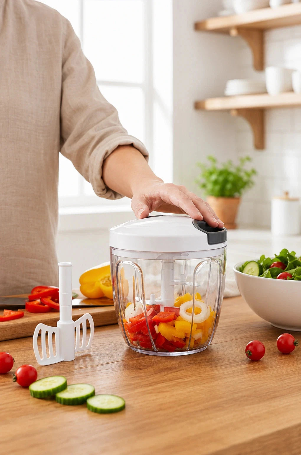 Manual Food Chopper 900ml Vegetable Chopper with Pull Cord Onion Garlic Slicer