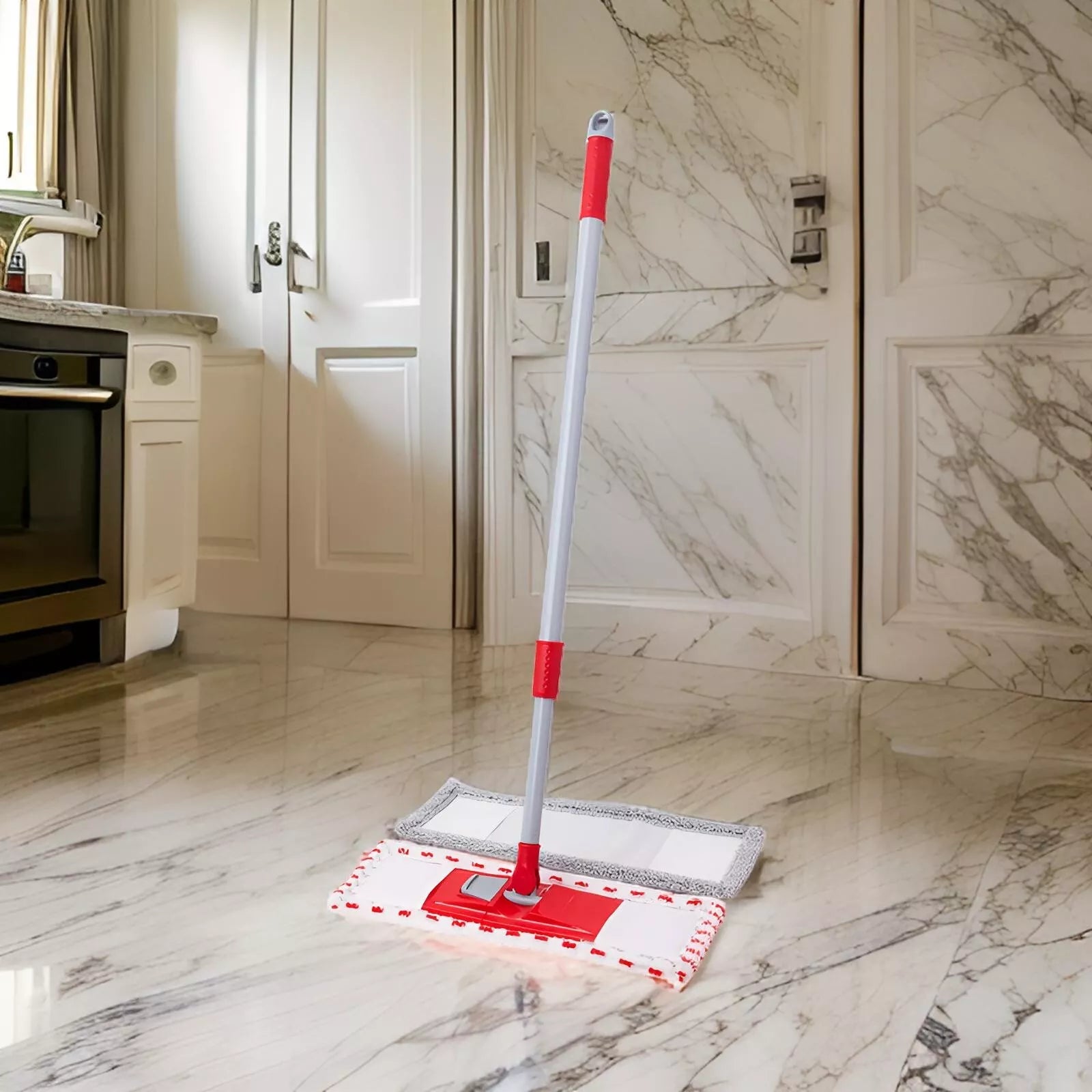 Extendable Flat Microfibre Floor Mop + Refill Kitchen Bathroom Cleaning Wet Dry