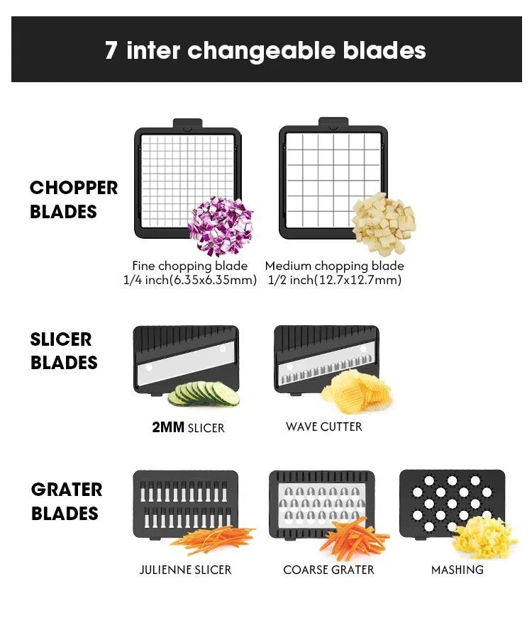 7-in-1 Vegetable Chopper with Container Multi-Functional Slicer Dicer Grater