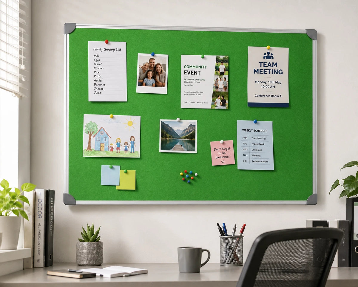 Green Felt Notice Board 1200x900mm Large Pin Board Aluminium Frame Office Home