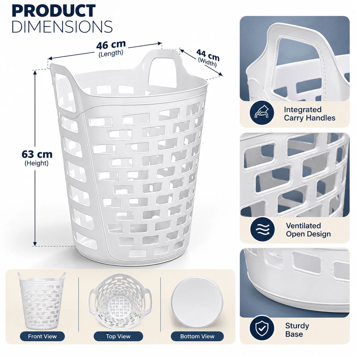 70L Plastic Laundry Basket Flexi Lightweight Utility Storage Washing Clothes