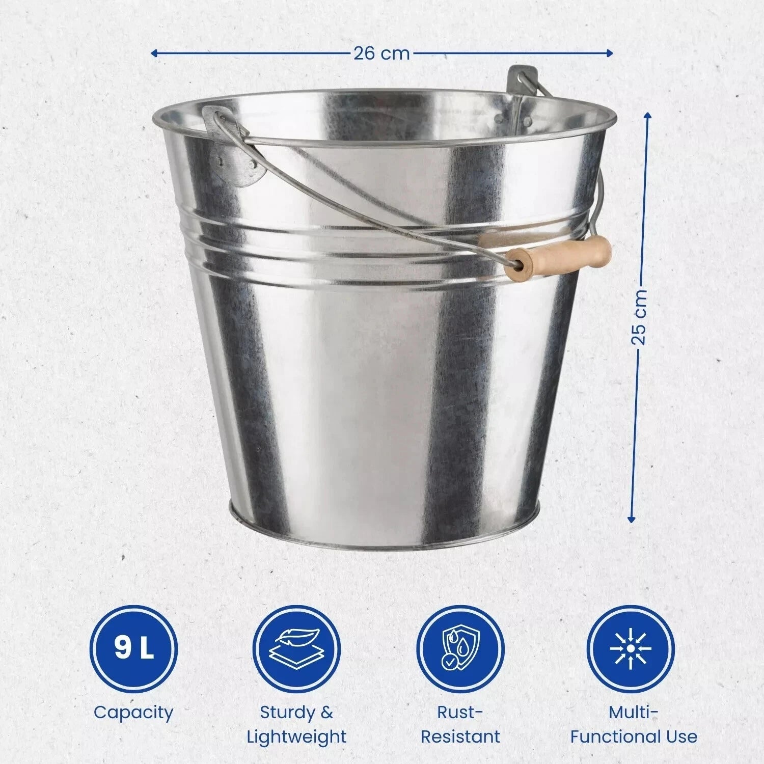 Traditional Metal Bucket With Handle Strong Galvanized Steel Heavy Duty Cleaning