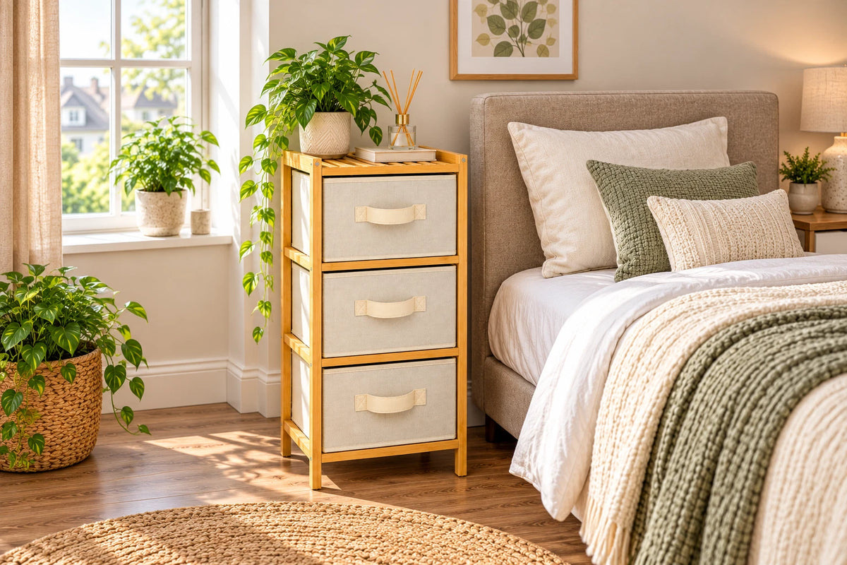 Bamboo 3 Chest of Drawers Fabric Bedroom Bedside Organiser Dresser Storage Unit