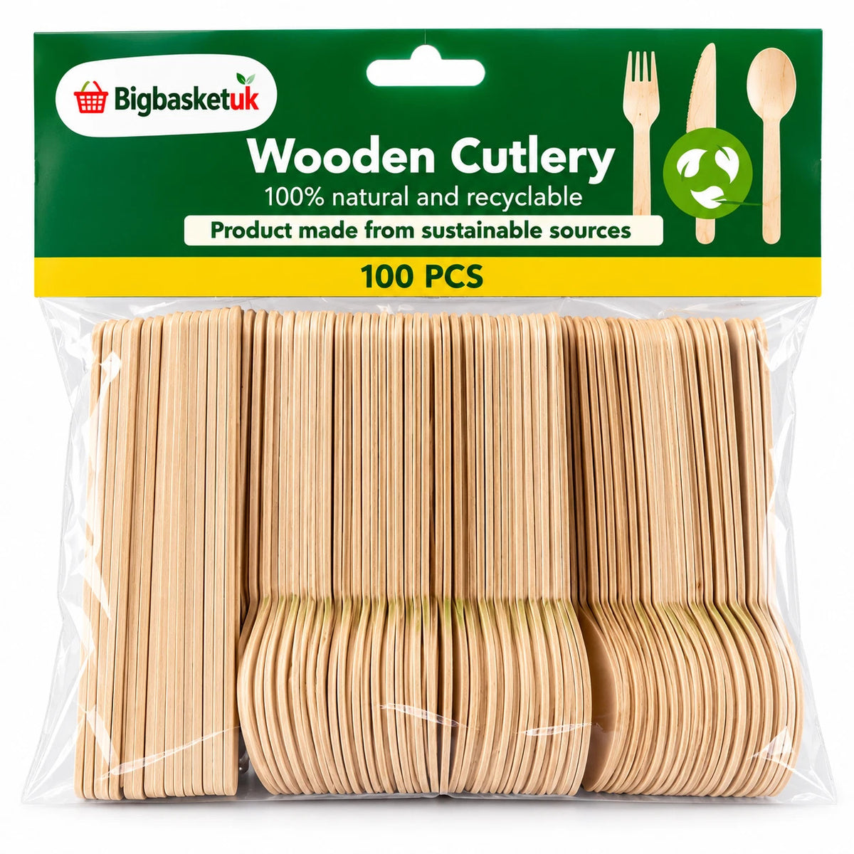 Wooden Cutlery Set 100pcs Disposable Biodegradable Party BBQ Forks Spoons Knives