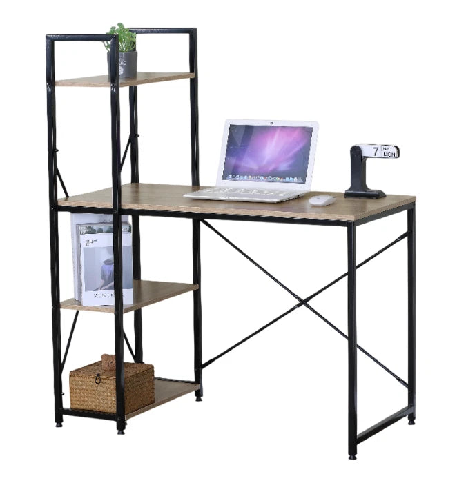 Computer Desk with 4-Tier Storage Shelves – Home Office Study Writing Workstation with Bookshelf Design