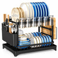 2 Tier Dish Drainer Rack Stainless Steel Drip Tray Space Saving Cutlery Holder