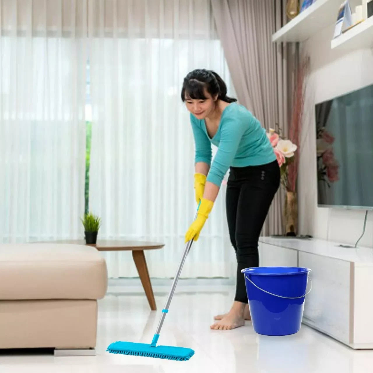 Double Sided Microfiber Mop Floor Cleaner Wet Dry Cleaning Extendable Handle