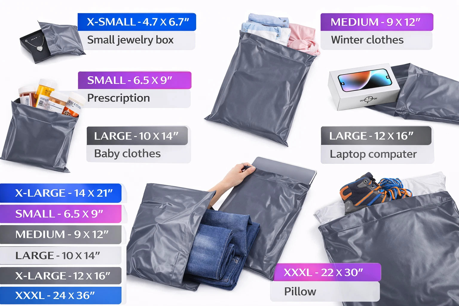 Grey Mailing Bags Postage Mixed Sizes Strong Poly Self Seal Plastic Postal UK