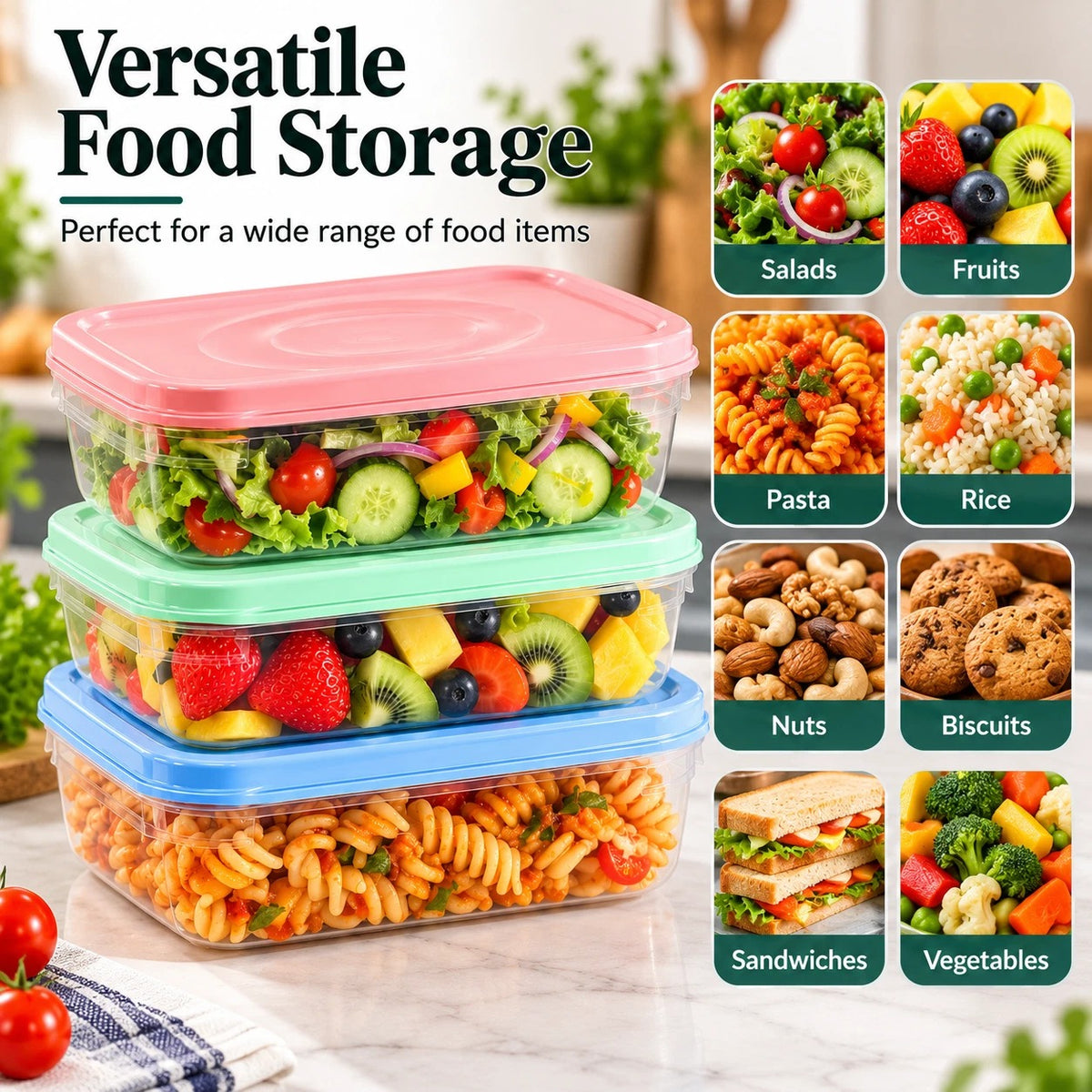 4 x 1 Litre Plastic Food Storage Containers With Lids Reusable Micorwave Freezer
