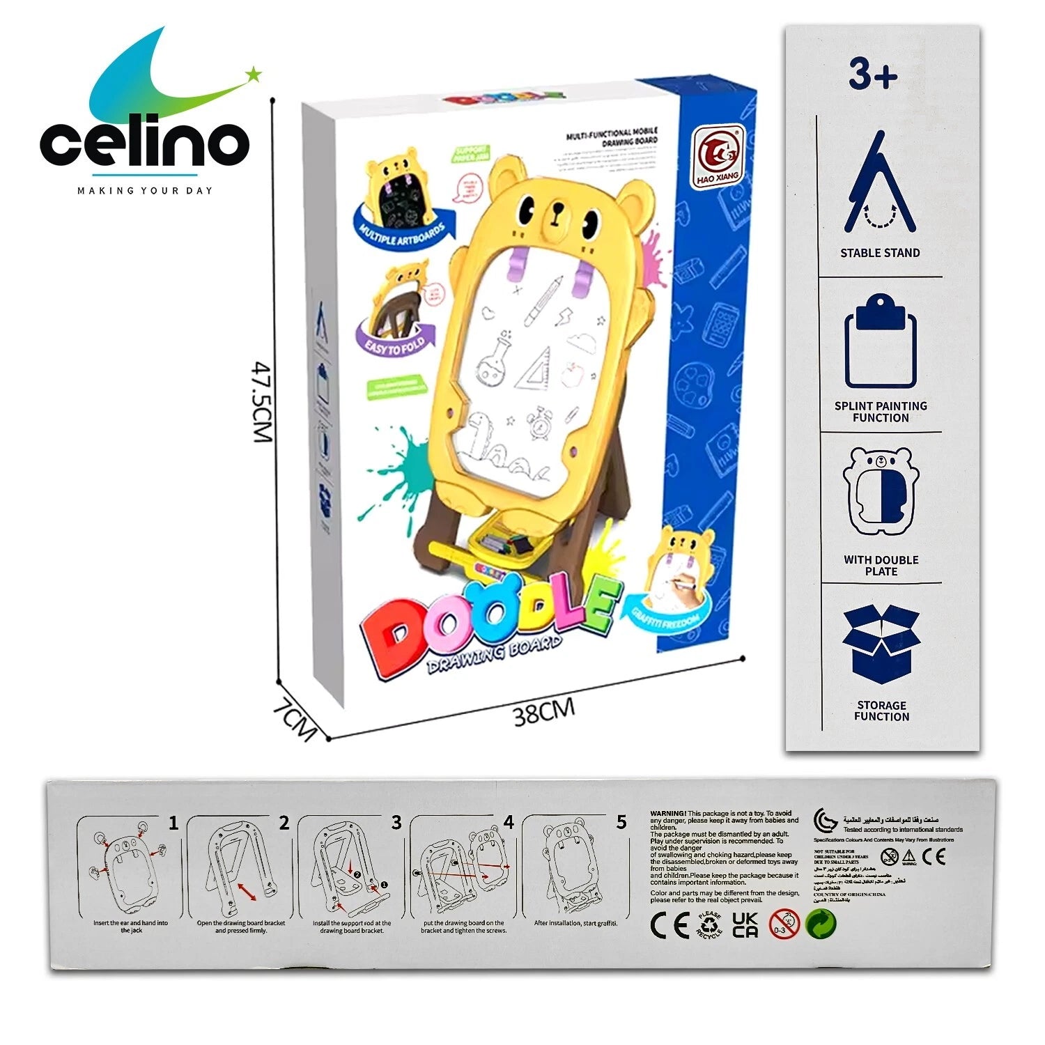 Kids Double Sided Easel Board | Writing, Drawing, Chalk & Doodle Standing Graffiti Art Board