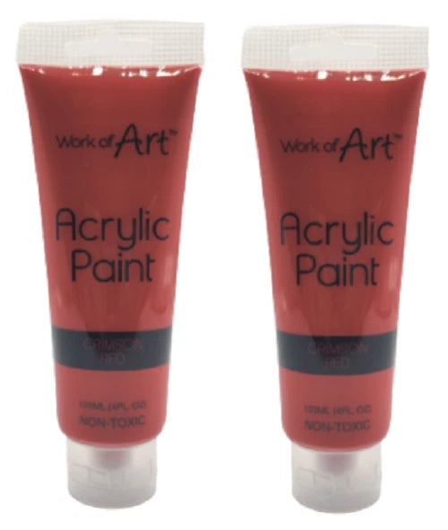 2pk Work of Art Acrylic Paint Tube Red Colours Crafts Artists Painter 120ml