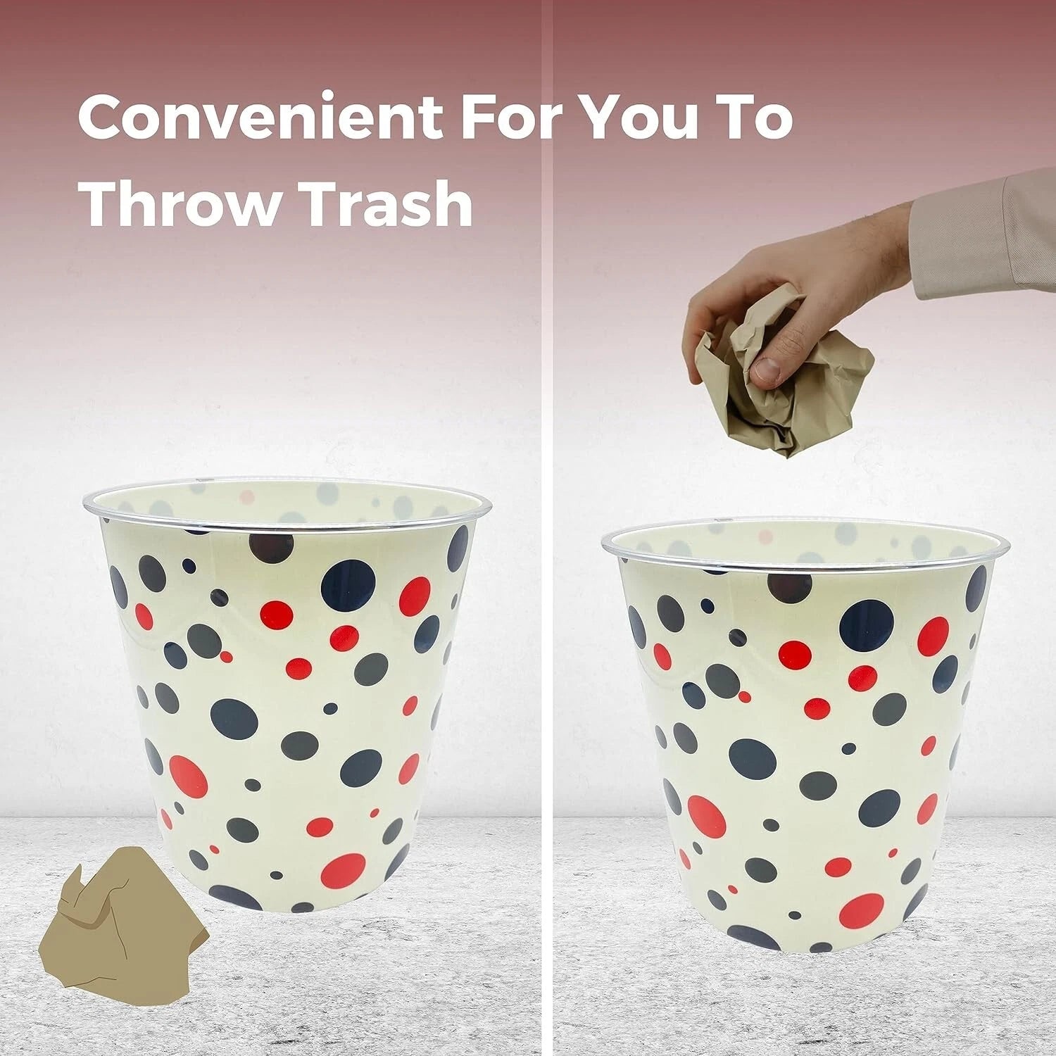 Share 7.7L Waste Paper Dust Bin Round Plastic Polka Dots Black & Red Room Office Home