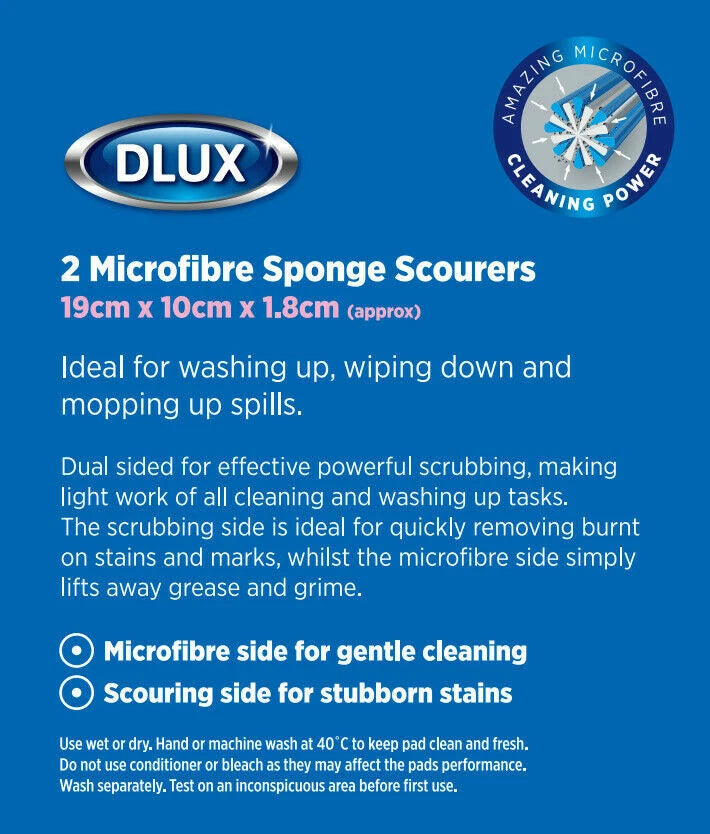2 Microfibre Sponge Scourer Kitchen Cleaning Pads Non Scratch Dual Side Scrubber