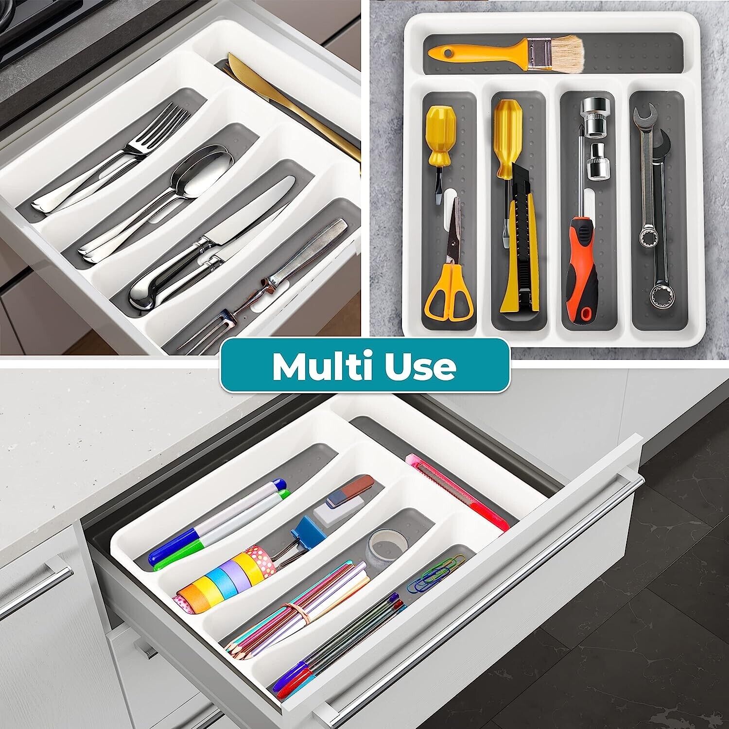 Cutlery Tray Organiser Rack Plastic Kitchen Holder Drawer Insert Tidy Storage UK