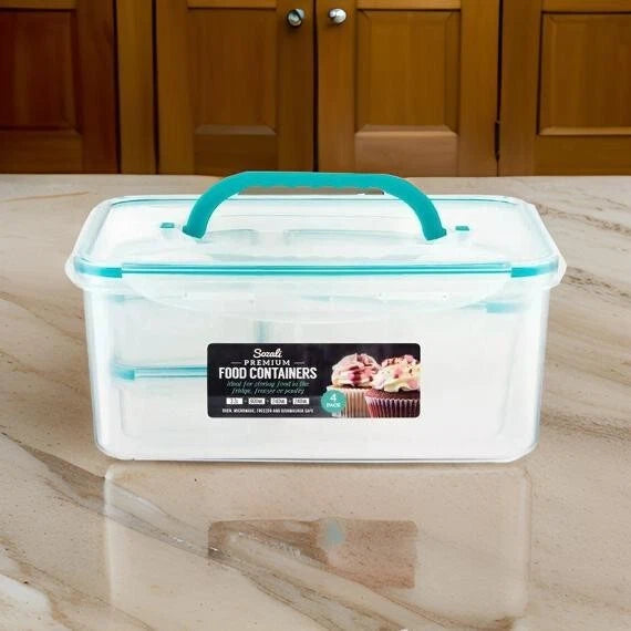 4pk Plastic Food Storage Containers Airtight Clip Lock Kitchen 3.3L +0.9+0.24ml
