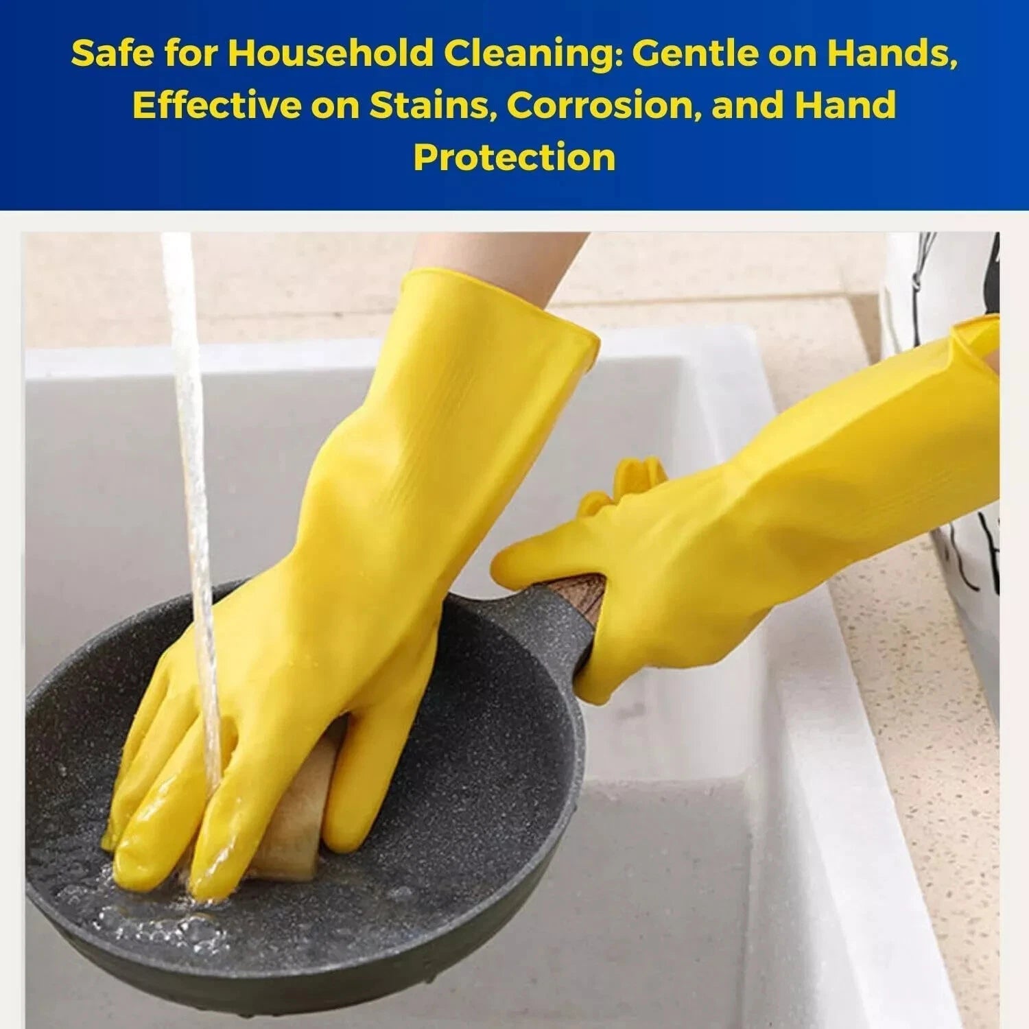 1 Pair Cleaning Gloves Yellow Heavy Duty Rubber Non-Slip Kitchen Bathroom Dishes