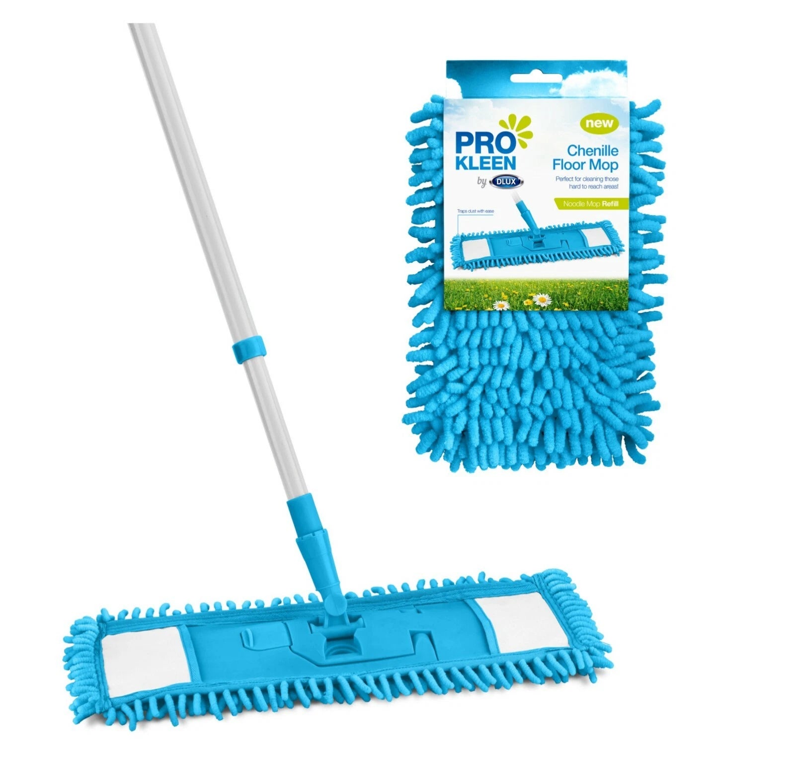 Extendable Flat Microfibre Floor Mop Super Absorbent Cleaning Replacement Heads