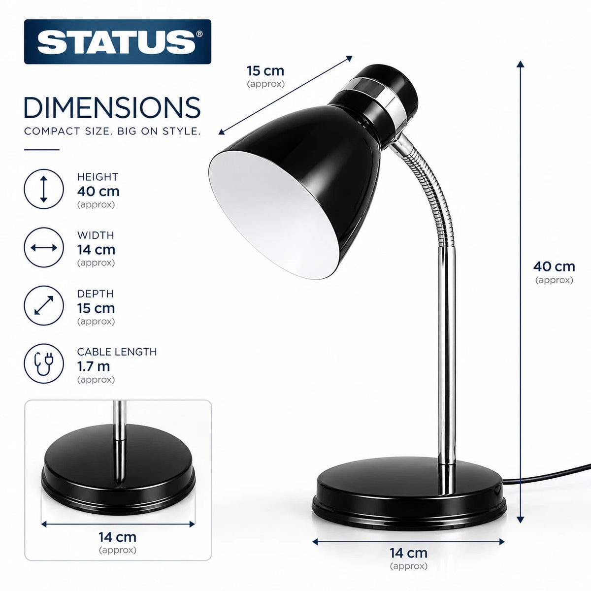 Metal Desk Lamp Black with Adjustable Flexi neck for Study & Reading Home Office