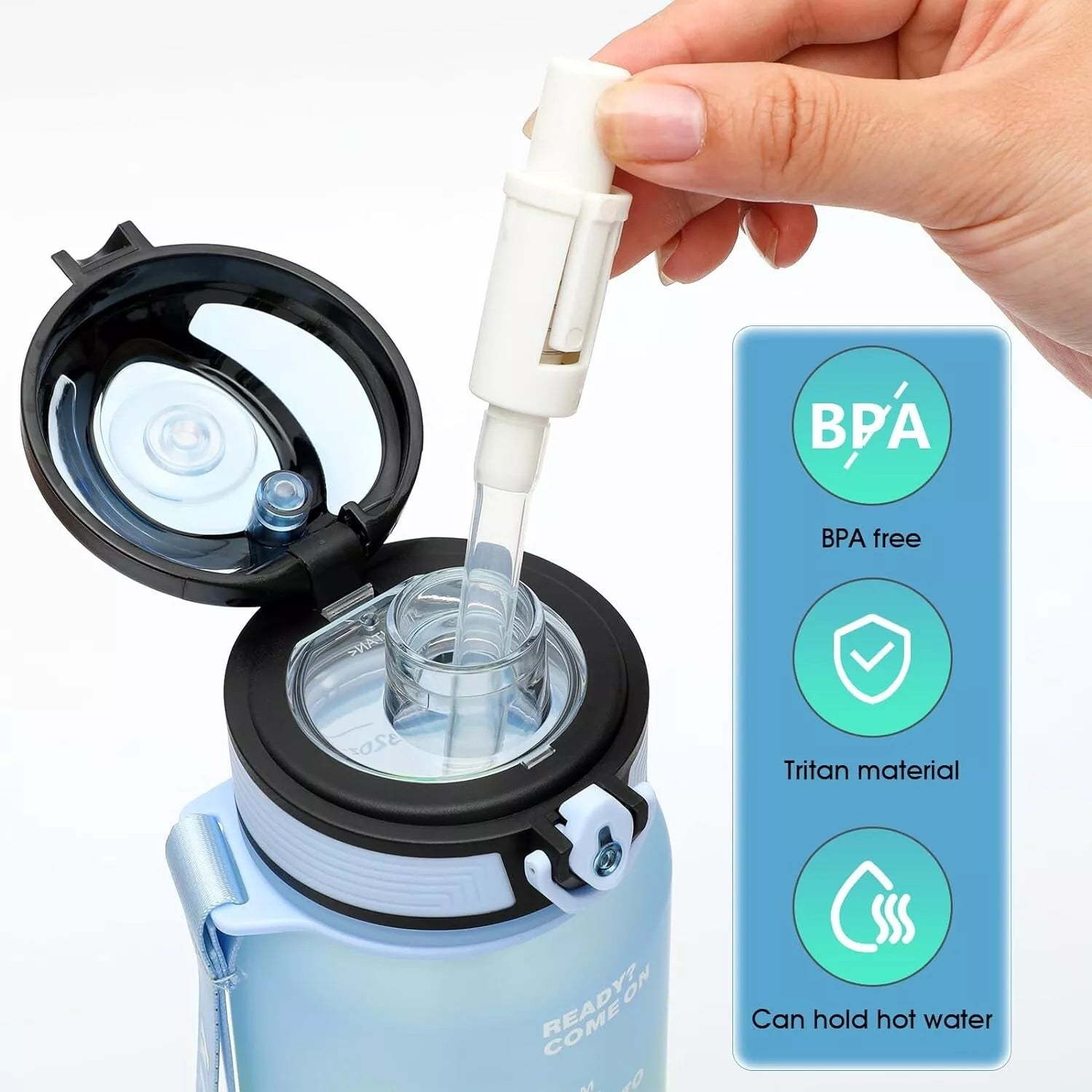 1L Sports Water Bottle Gym Travel Drinking Leak proof Bottle with Straw BPA Free