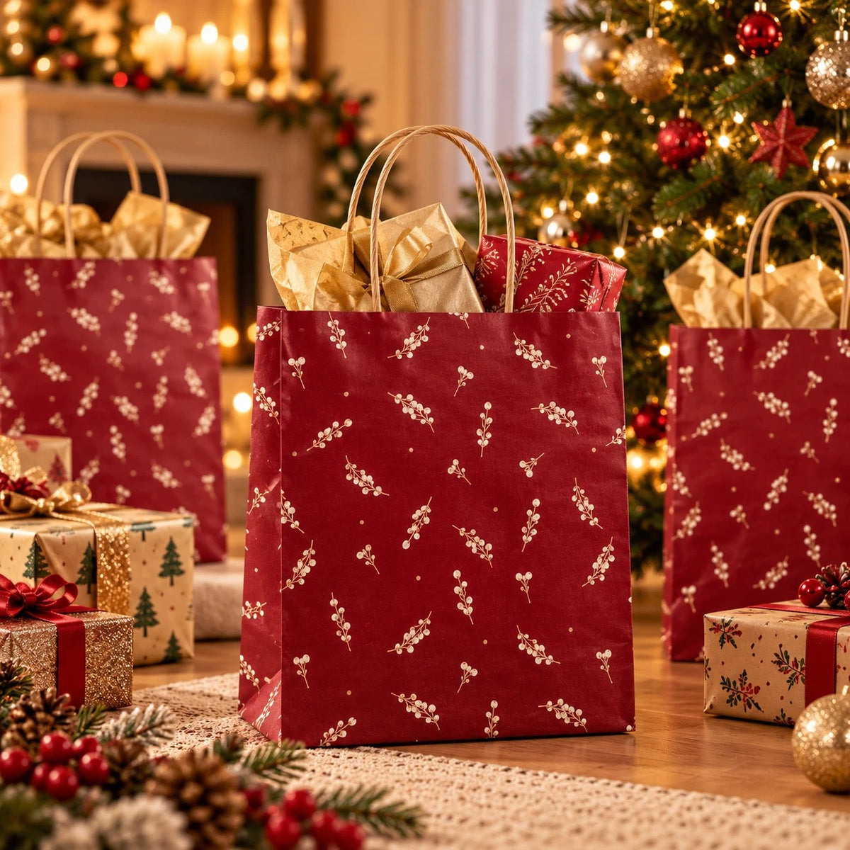 15 Paper Bags With Twisted Handles Medium Xmas Gift Shopping Party Carrier Bags