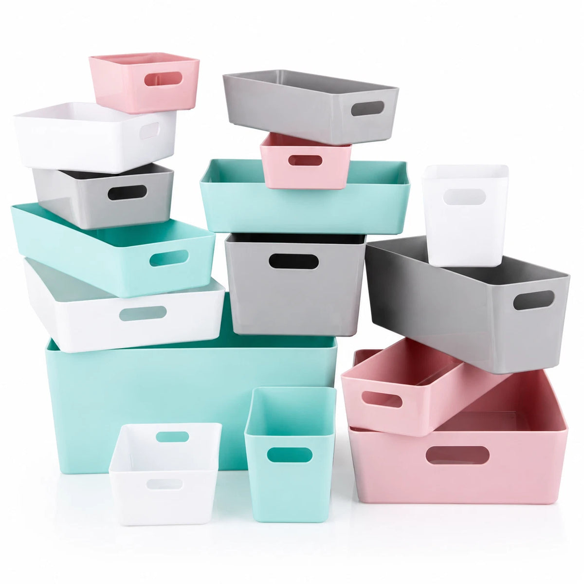 Plastic Storage Baskets Organiser Reusable Boxes Kitchen Bathroom Office Home