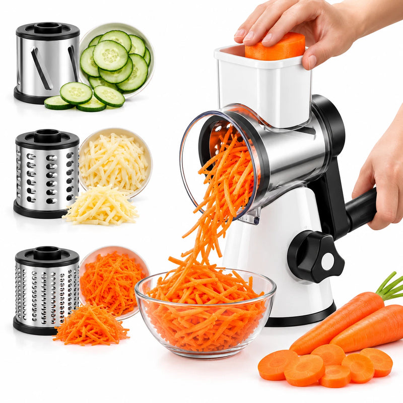 3 in 1 Rotary Cheese Grater Vegetable Slicer Manual Food Chopper Stainless Steel
