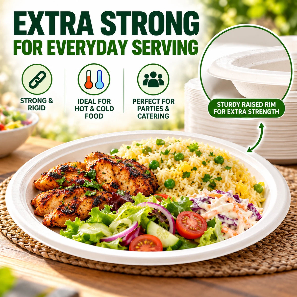 Bagasse Plates 9" 10" Sugarcane Disposable Paper Plate Catering Supplies Party
