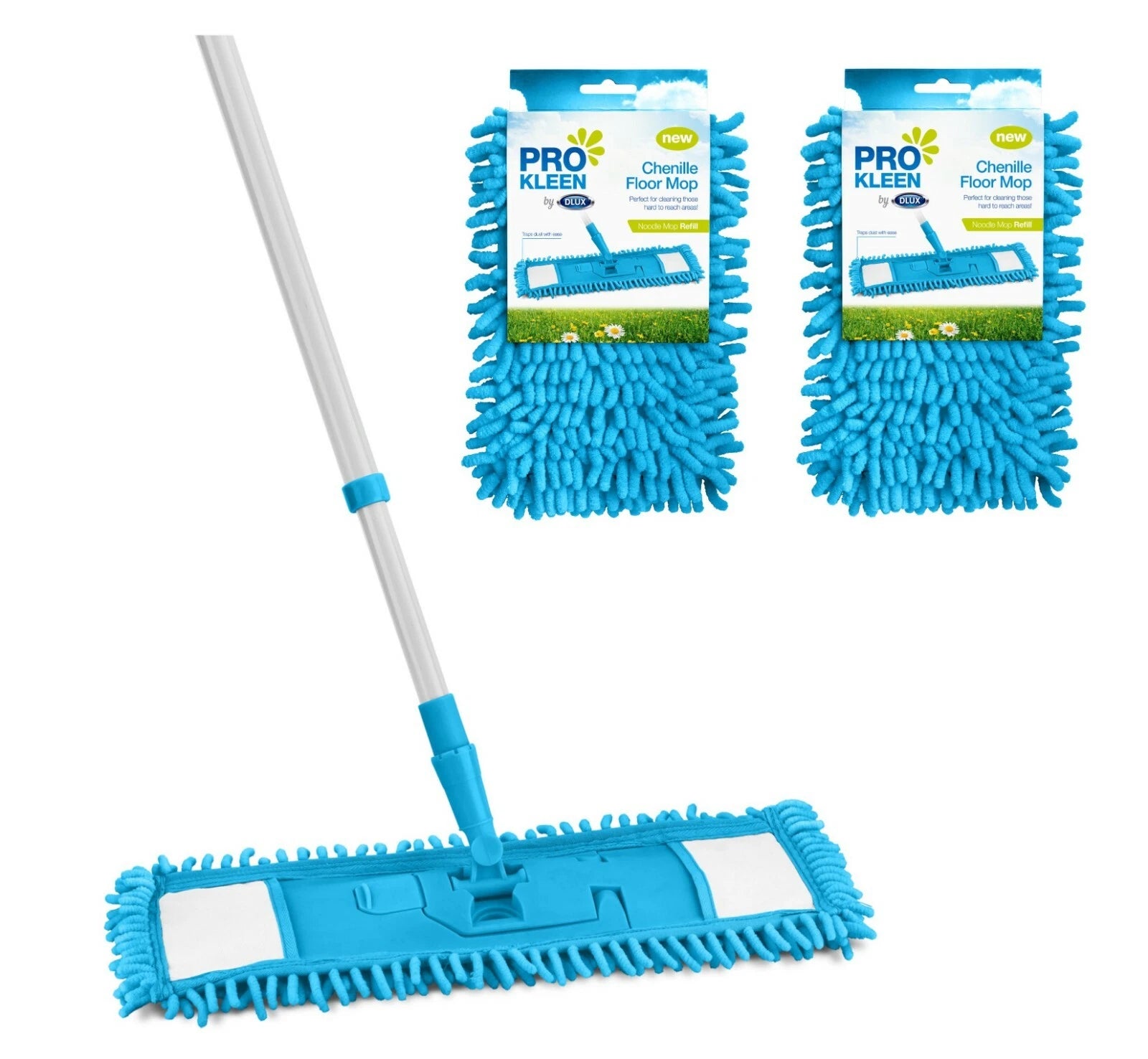 Extendable Flat Microfibre Floor Mop Super Absorbent Cleaning Replacement Heads