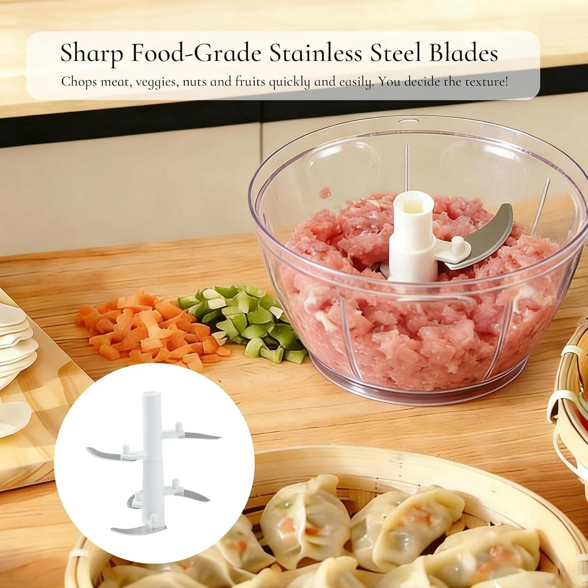 Hand Press Food Chopper Manual Food Processor Vegetable Blender Grinder Dicer