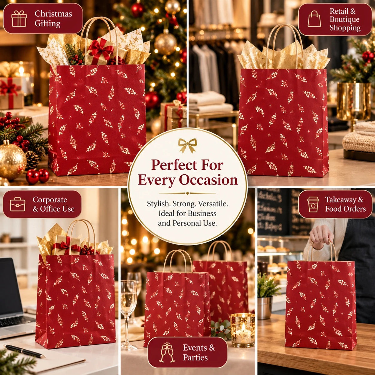 15 Paper Bags With Twisted Handles Medium Xmas Gift Shopping Party Carrier Bags