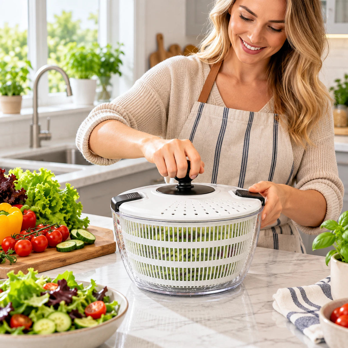 Salad Spinner 4L Lettuce Washer Vegetable Dryer Colander Strainer Drainer Bowl
