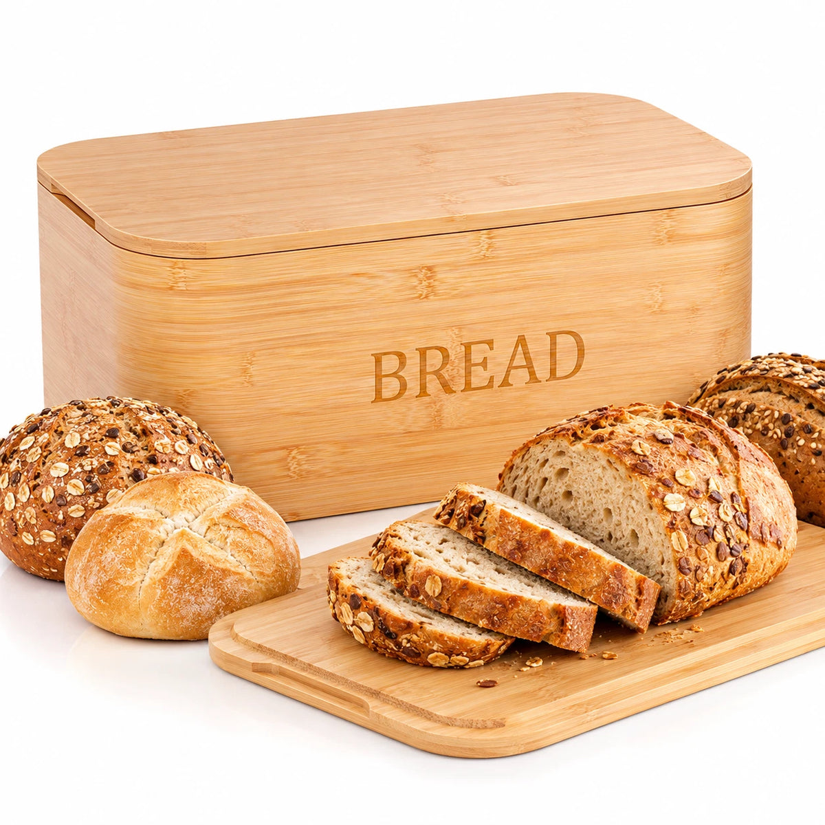 Bamboo Bread Bin with Chopping Board Lid Bread Box Kitchen Food Storage Counter