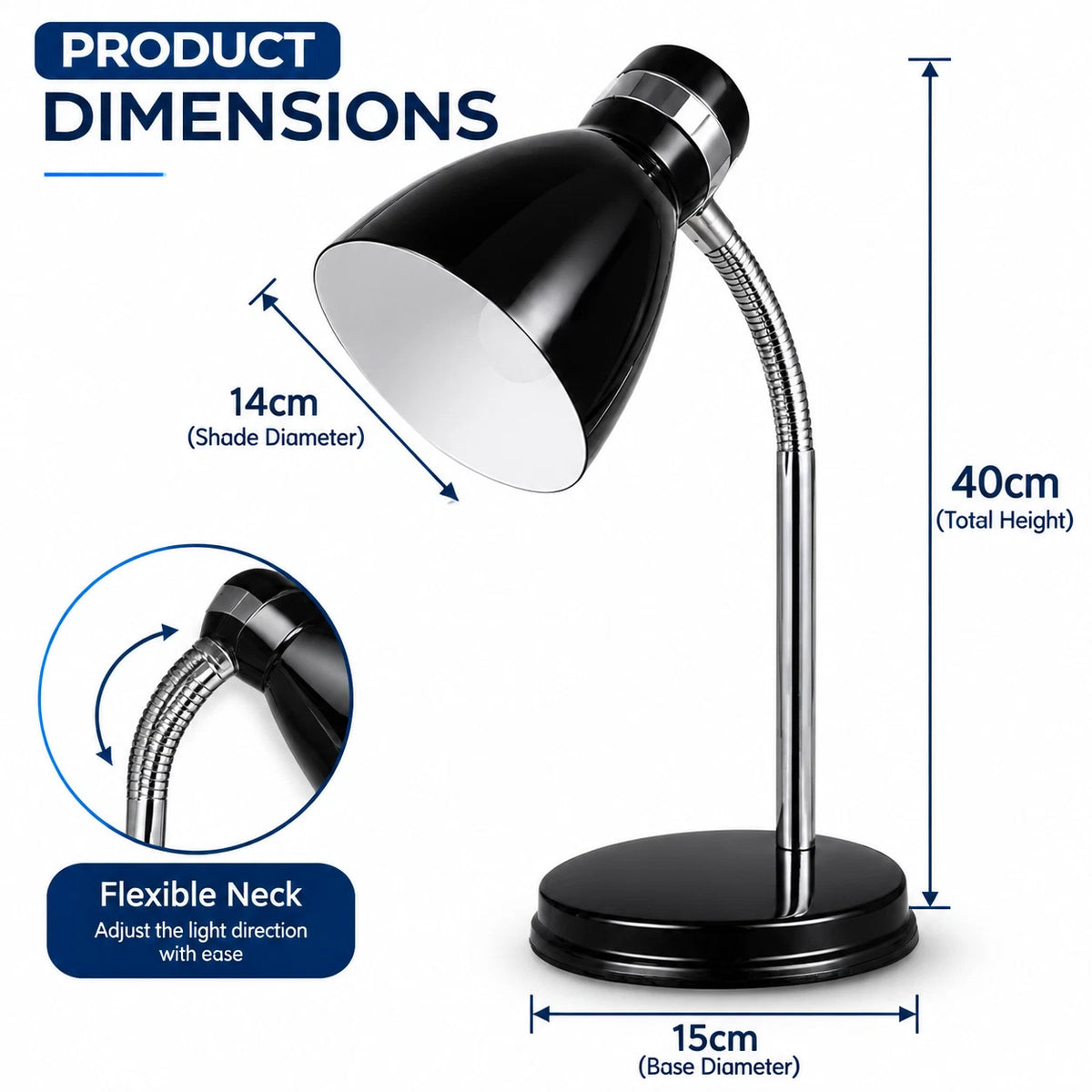 Metal Desk Lamp Black with Adjustable Flexi neck for Study & Reading Home Office
