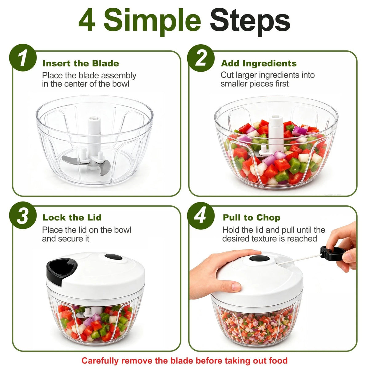 Celino Manual Food Processor Vegetable Chopper with Pull Cord 400ml Onion Slicer