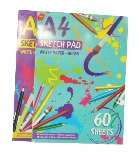 2 x A4 Sketch Pad 60 Sheets 80GSM White Paper Drawing Book Artist Art Craft