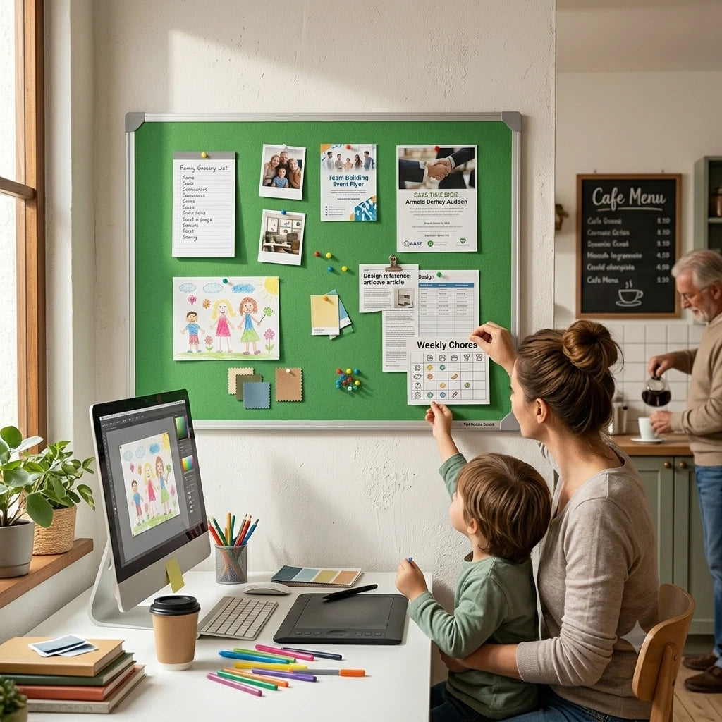 Green Felt Notice Board 1200x900mm Large Pin Board Aluminium Frame Office Home