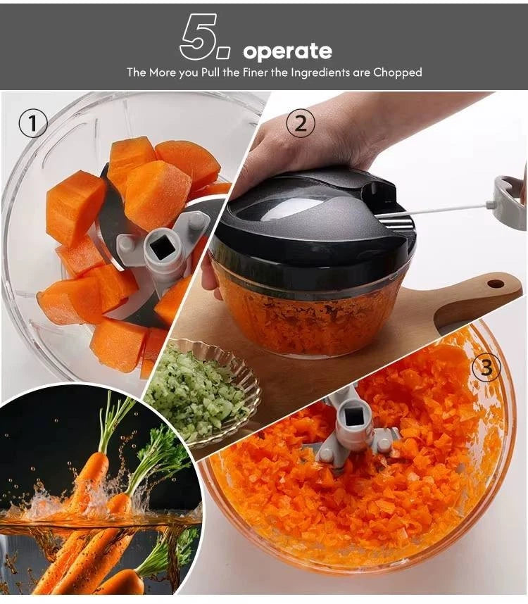 Manual Food Vegetable Chopper Pull String 400ml Cord Onion Slicer Hand Blender