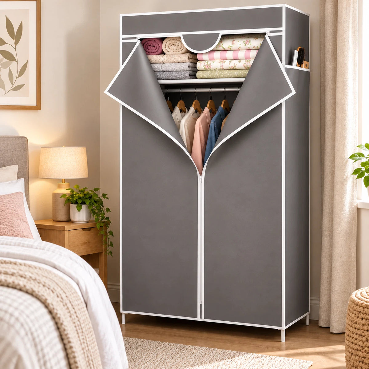Portable Single Fabric Wardrobe Clothes Storage Closet Organiser Hanging Rail
