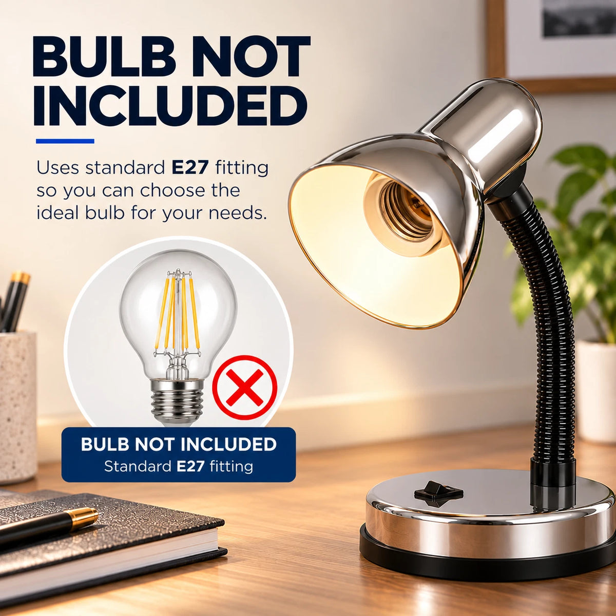 Flexible Desk Lamp Study Table Adjustable Lamp Home Office Reading Light On/Off