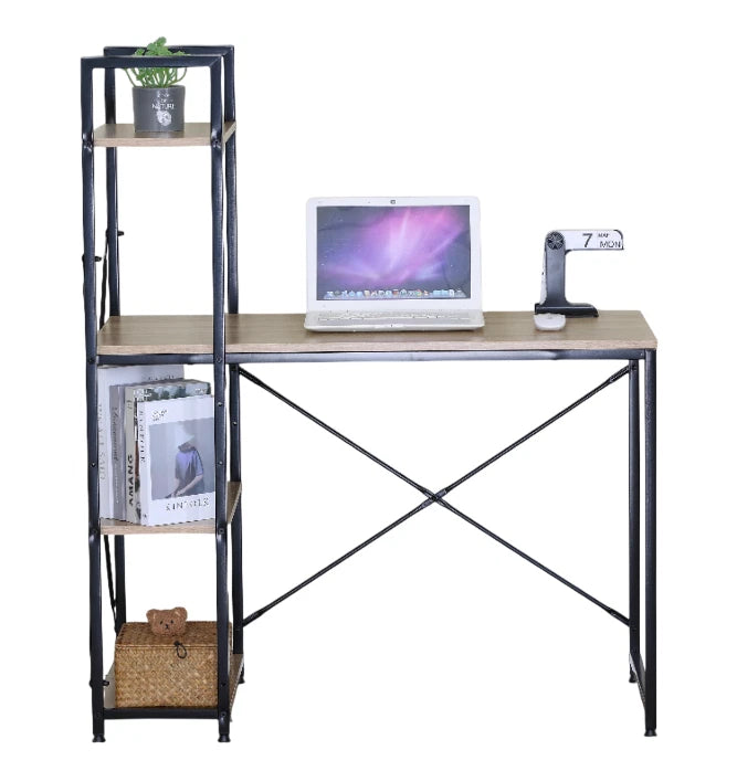 Computer Desk with 4-Tier Storage Shelves – Home Office Study Writing Workstation with Bookshelf Design