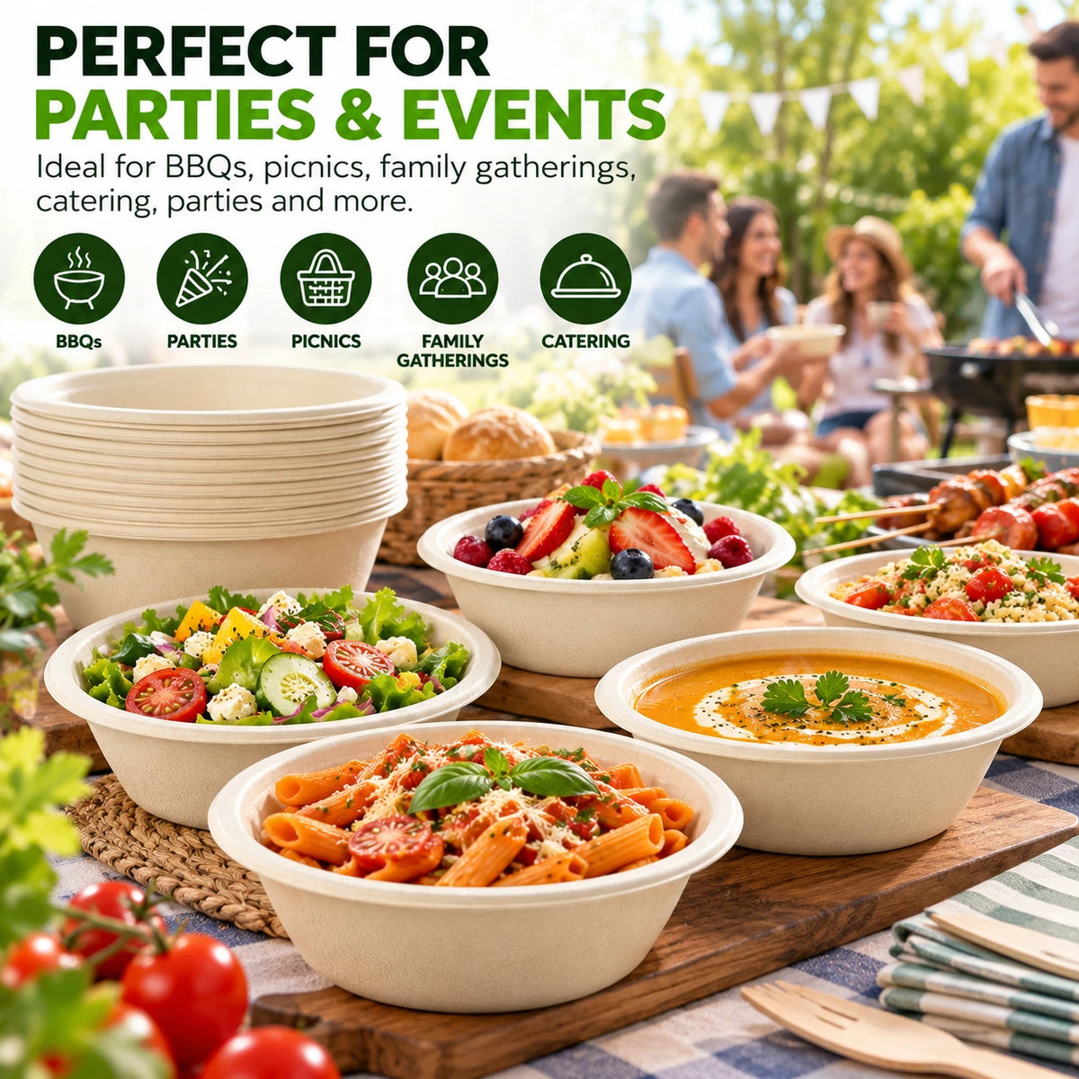 Bagasse Paper Bowls 8oz 240ml Disposable Dessert Party Catering Compostable