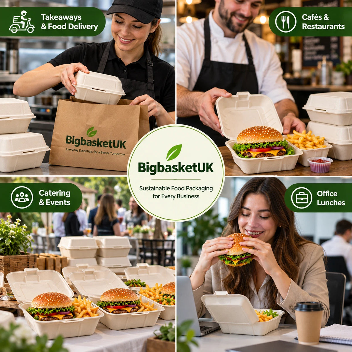 Bagasse Burger Box Food Containers Clamshell Takeaway Boxes 100% Compostable