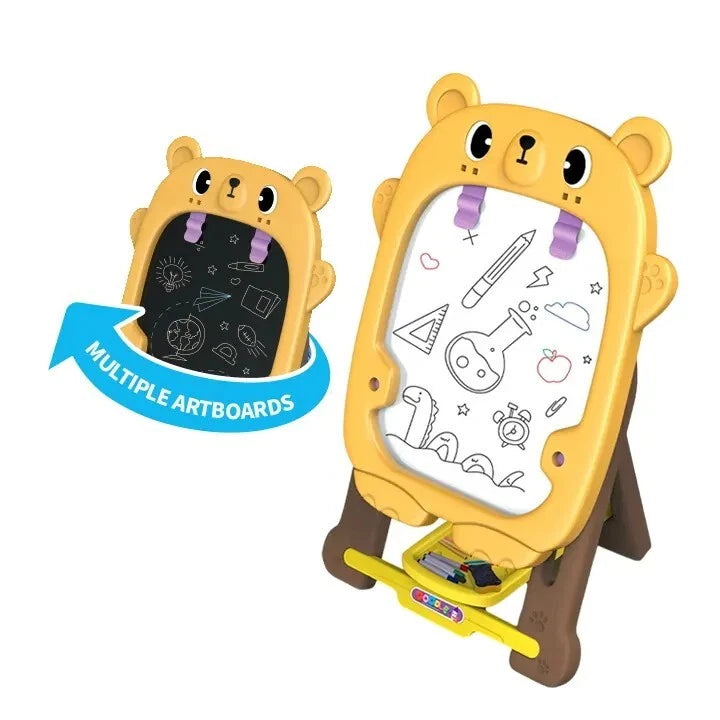 Kids Double Sided Easel Board | Writing, Drawing, Chalk & Doodle Standing Graffiti Art Board