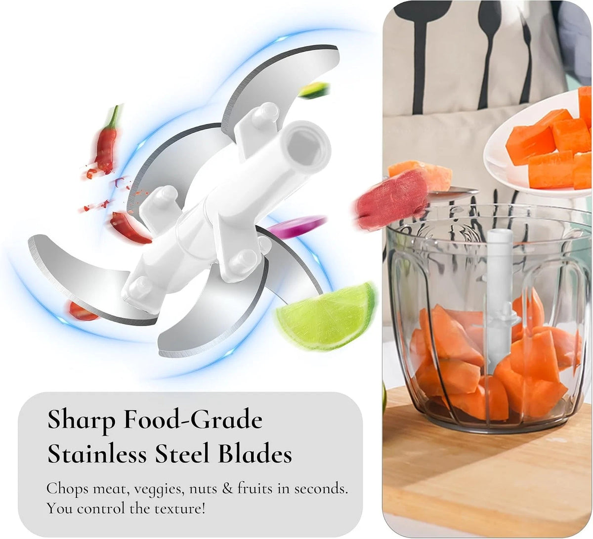 Manual Food Chopper 900ml Vegetable Chopper with Pull Cord Onion Garlic Slicer