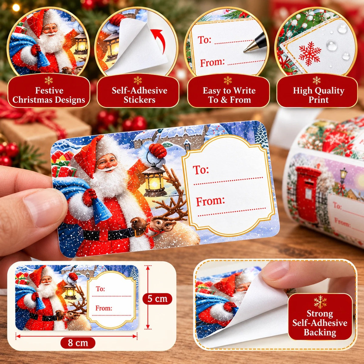 150 Traditional Christmas Gift Tags Sticker Sticky Self Adhesive Stickers Labels