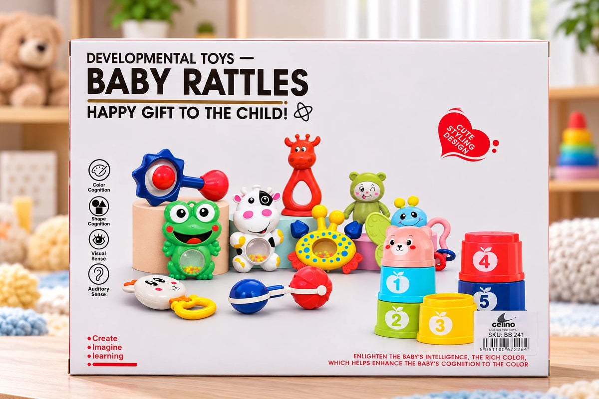 Baby Rattles And Stacking Cups Set Development Learning Activity Toys Gift Set